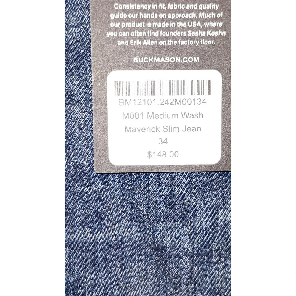 Buck Mason Maverick Slim Jean Medium Wash Mens 34x33 BM12101.242